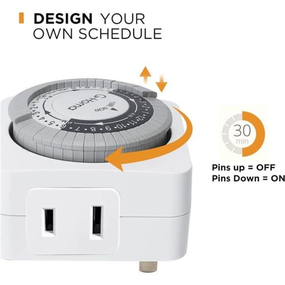 Timers, 24 Hour Indoor Plug-in Mechanical Timer 2 Prong 2 Pack - Picture 2 of 6